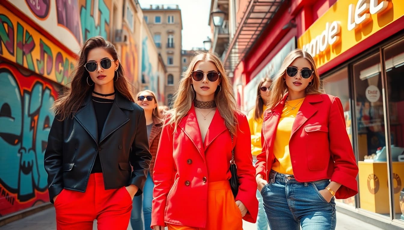 Lebendige Mode & Lifestyle Onlineshops präsentiert in einer urbanen Kulisse mit modernen Stilen und Streetart.