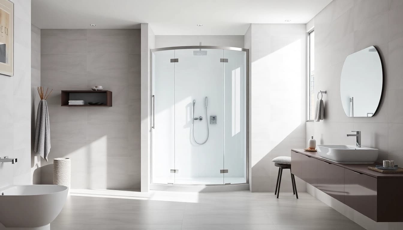 Erleben Sie die sonni Duschkabine 100x100 in einem eleganten Badezimmer-Design mit stilvollen Details.