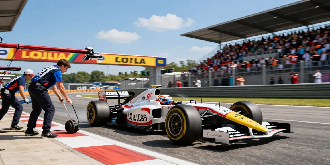 The Lola LC88 racing at high speed during a dynamic Formula One event.