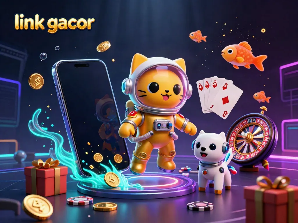 Win big with link gacor in a vibrant 3D casino space scene featuring a lucky astronaut cat!
