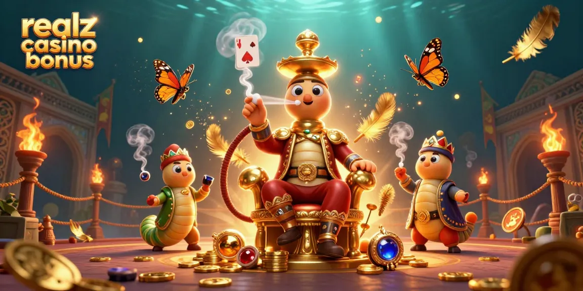 Erleben Sie den Realz Casino Bonus mit einem fantastischen 3D-Illustrationskunstwerk von einer sultanhafter Raupe.