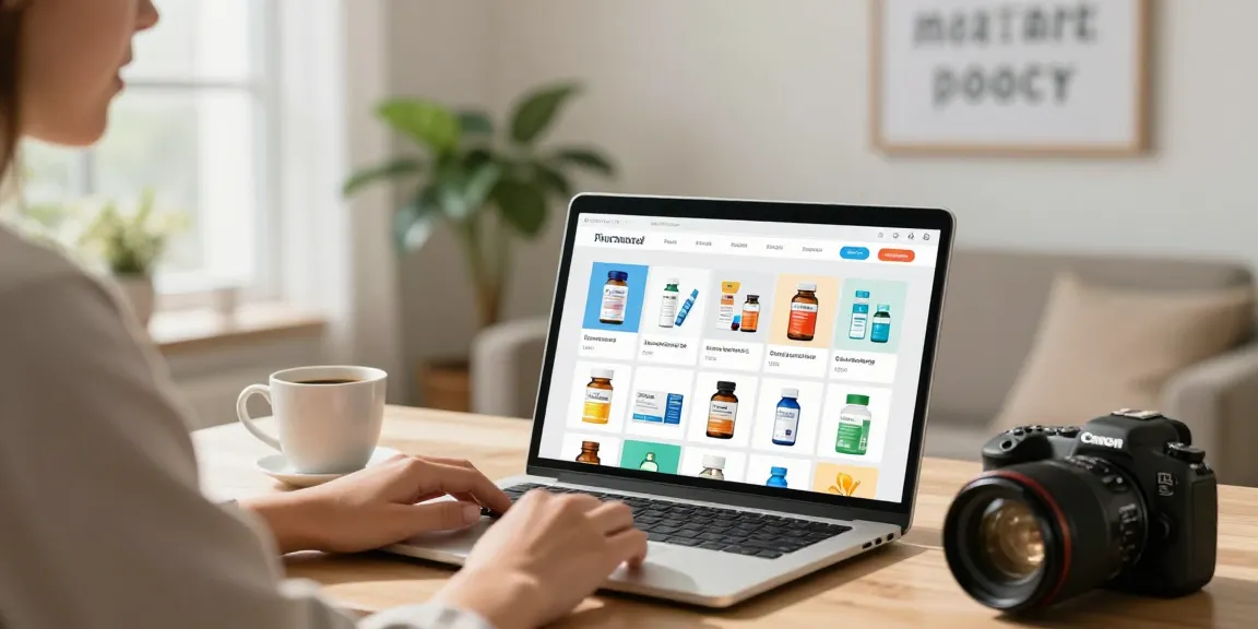 Verkauf im Selliza Pharma Shop mit modernen Gesundheitsprodukten in gemütlichem Büro.