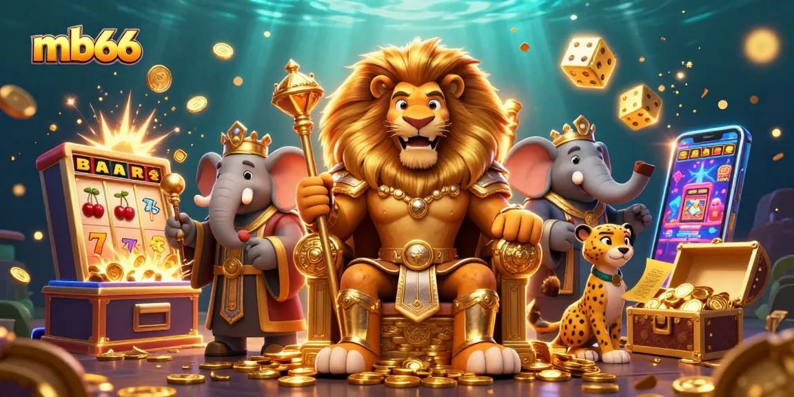 Spin the reels at mb66 with a lion king, cheering elephant, and swift cheetah in a casino adventure.