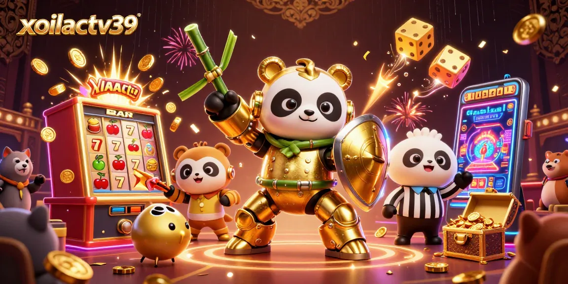 Win big with xoilactv39 at this vibrant casino-themed digital illustration featuring exciting gaming elements.