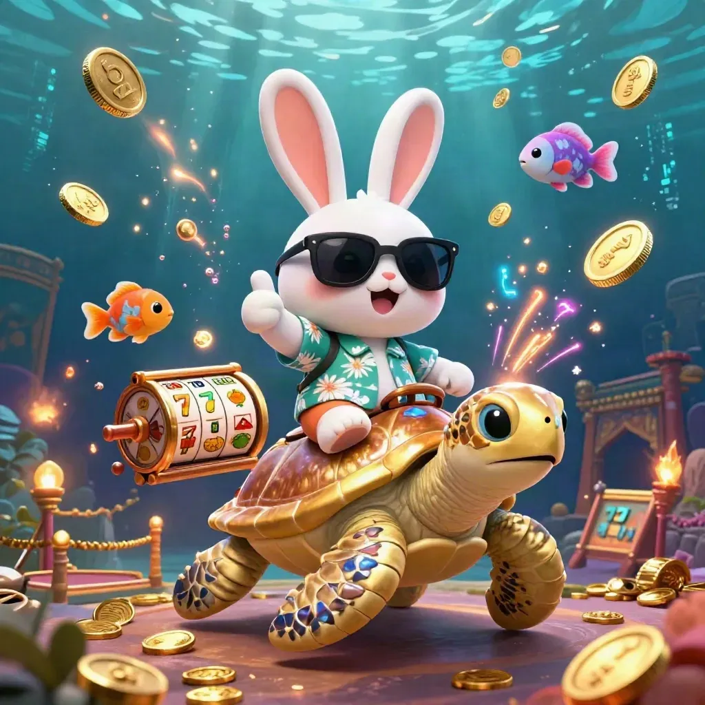 Häschen auf goldener Schildkröte, Münzregen, Neon-Explosion und Unterwasser-Luxus