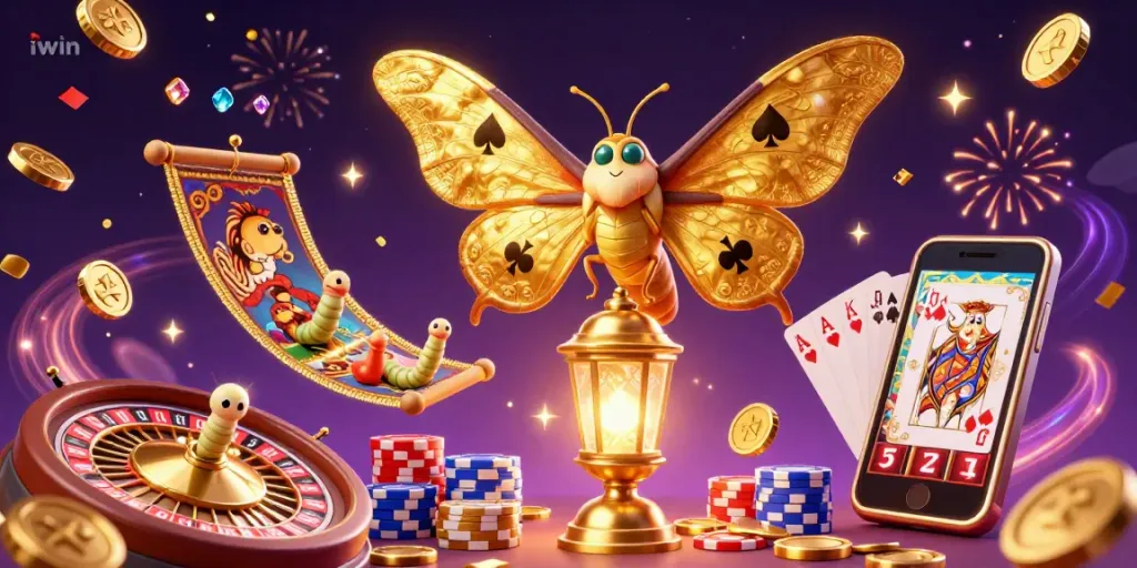 Join the iwin casino adventure with vibrant elements, showcasing games and golden treasures.