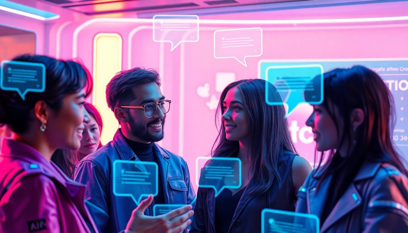 Engaging AI chat NSFW interface showcasing diverse characters in lively conversations.