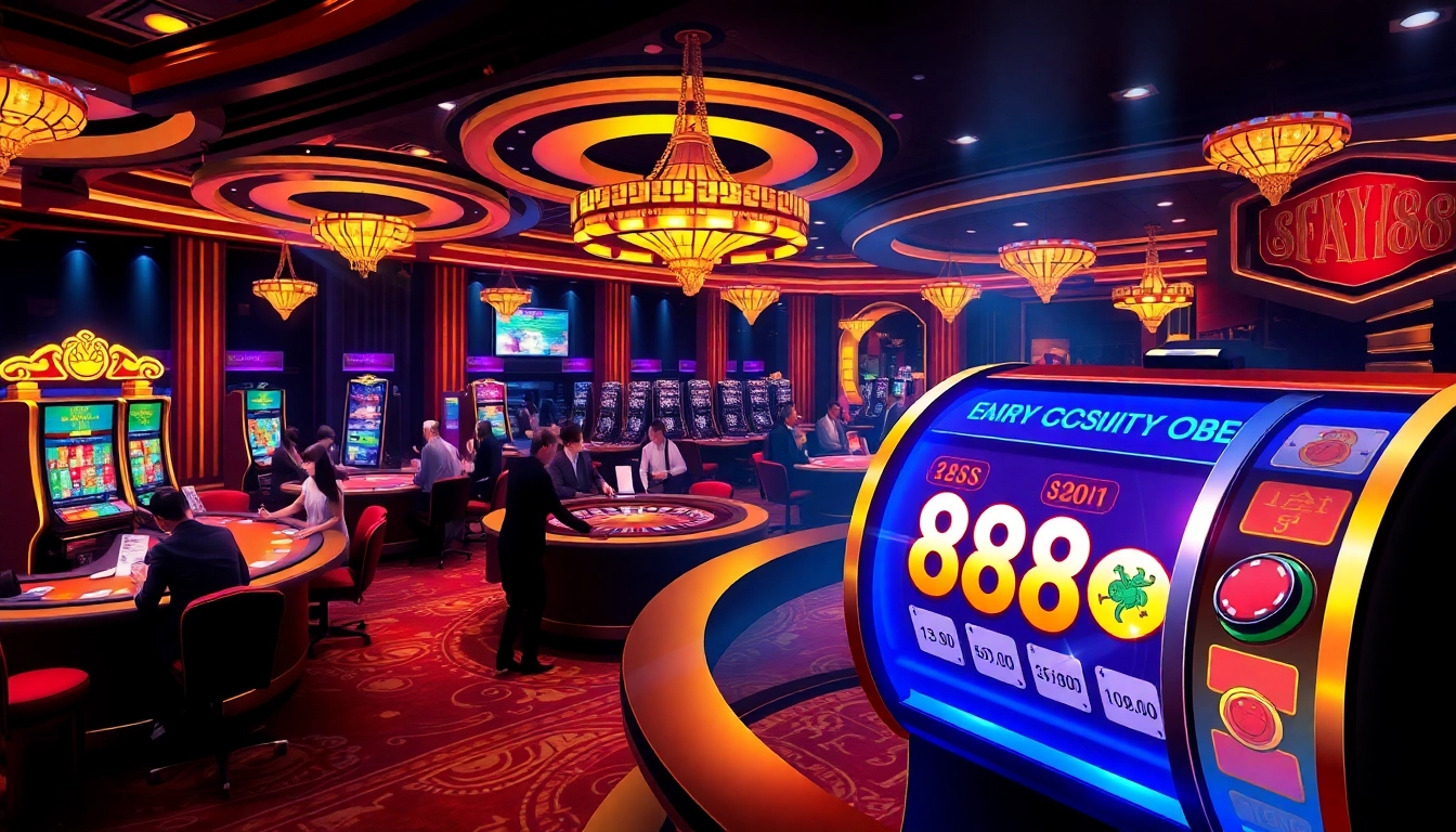 Players enjoying games at the Lucky88 casino, showcasing excitement and luxury in gambling.