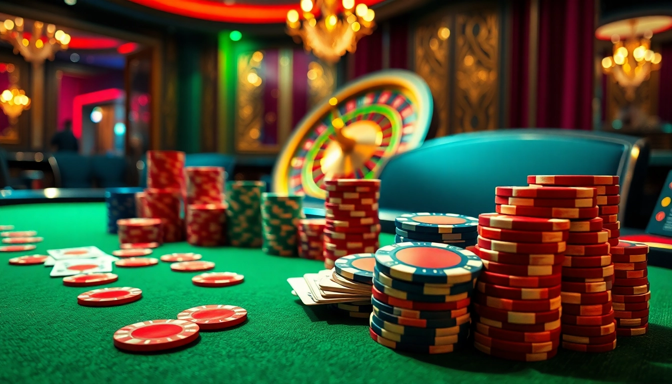 Experience thrilling poker action with a luxurious casino atmosphere featuring 7m chips and cards.