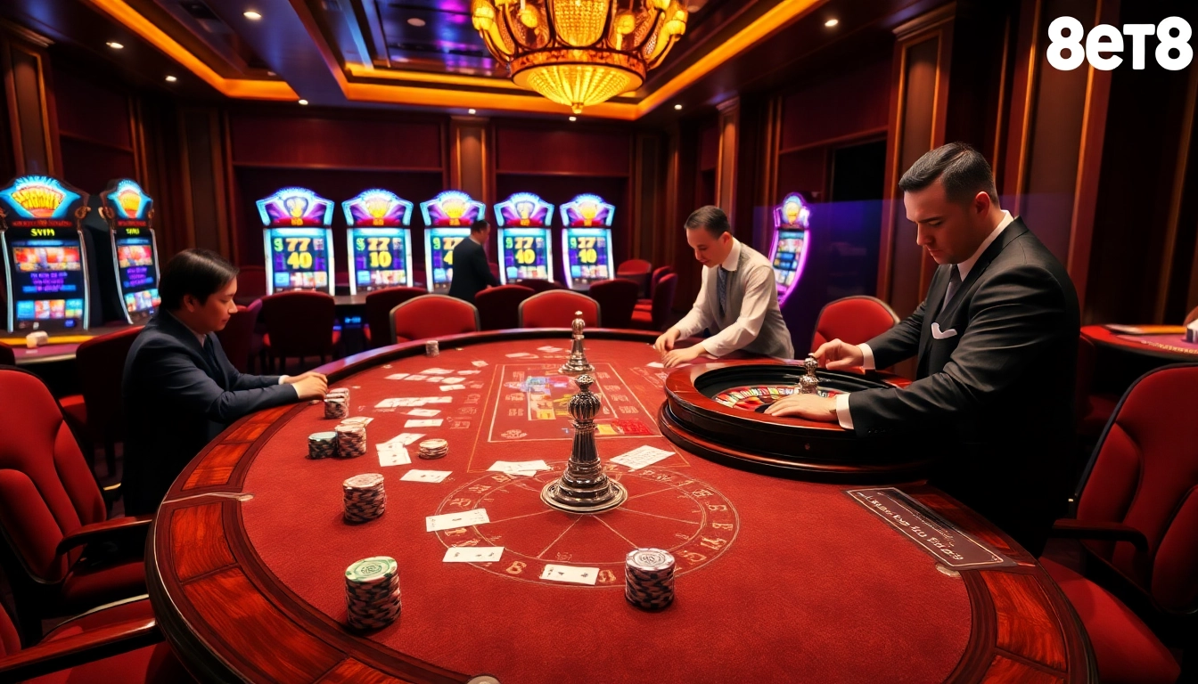 Engaging players at Trang Chủ Bet88, enjoying a thrilling casino experience with poker chips and cards.